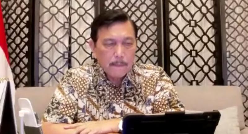 Menteri Koordinator Bidang Kemaritiman dan Investasi Luhut Binsar Pandjaitan dalam Konferensi pers Virtual 30 Agustus 2021